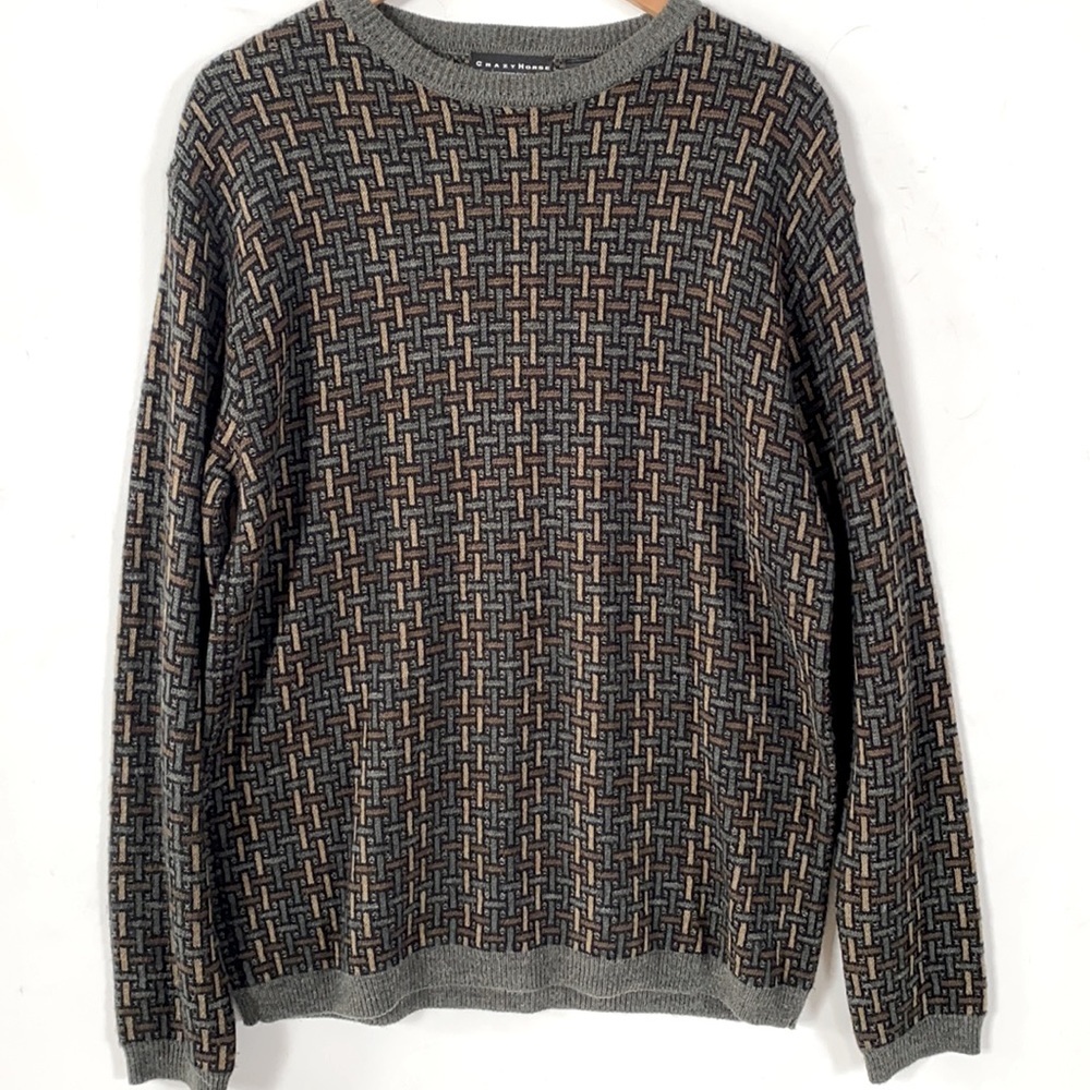 CRAZY HORSE Long sleeve Crew Neck Sweater Geometric, Size L